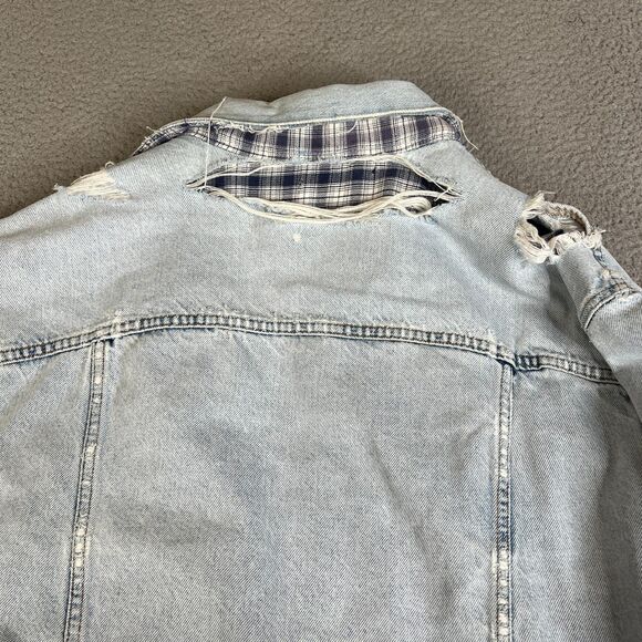 VTG Levi’s Flannel Lined Denim Trucker Jacket Mens L Blue Distressed Grunge Y2K - Picture 11 of 15